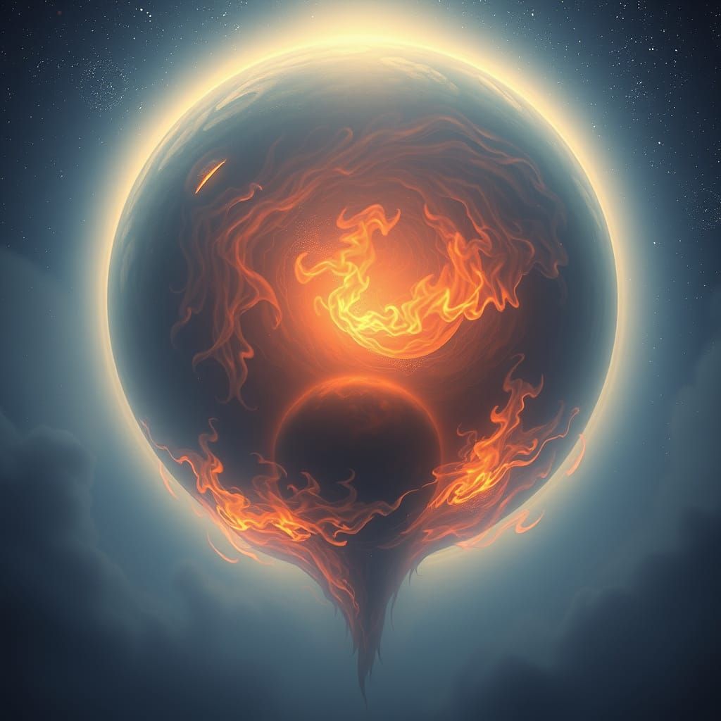 Ethereal Sphere of Sorrow with Dancing Flames