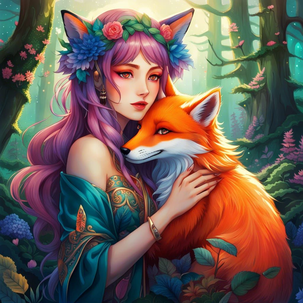 fox girl and her fox - AI Generated Artwork - NightCafe Creator