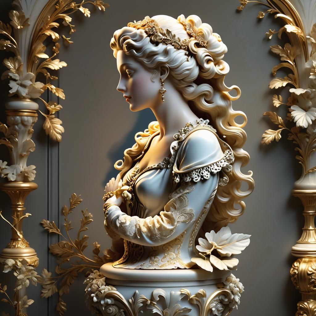 Rococo Sculpture: Woman's Profile in Baroque Style