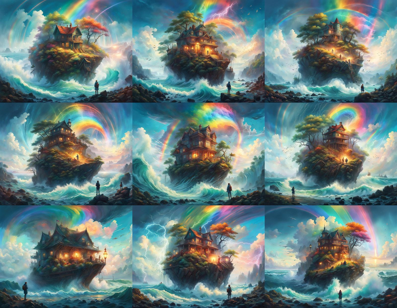 Rainbow double exposure Poet writing magical poems as time moves past