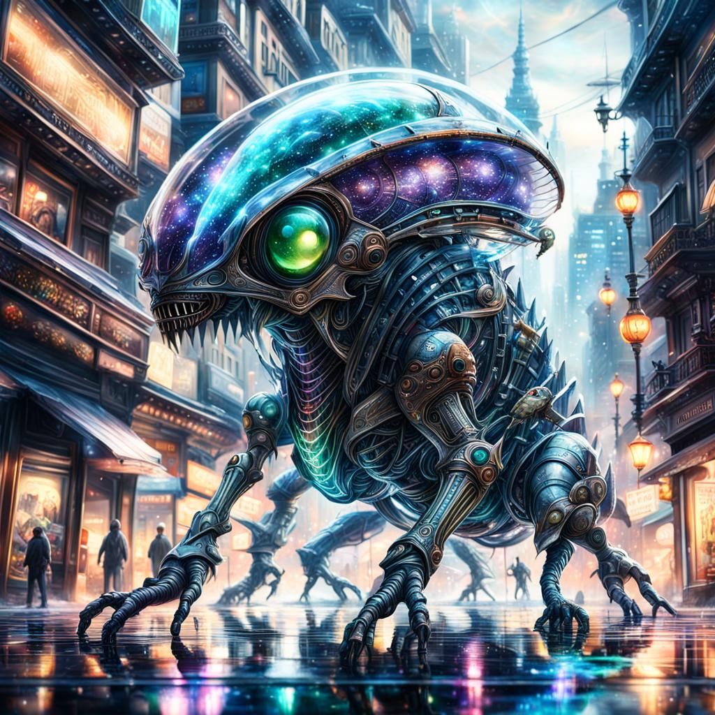 Transparent Alien Invasion: Hyperrealistic Fantasy Art