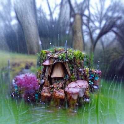A fairy house in the rain