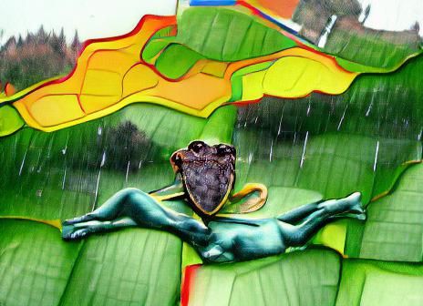 frog on a leaf in the rain