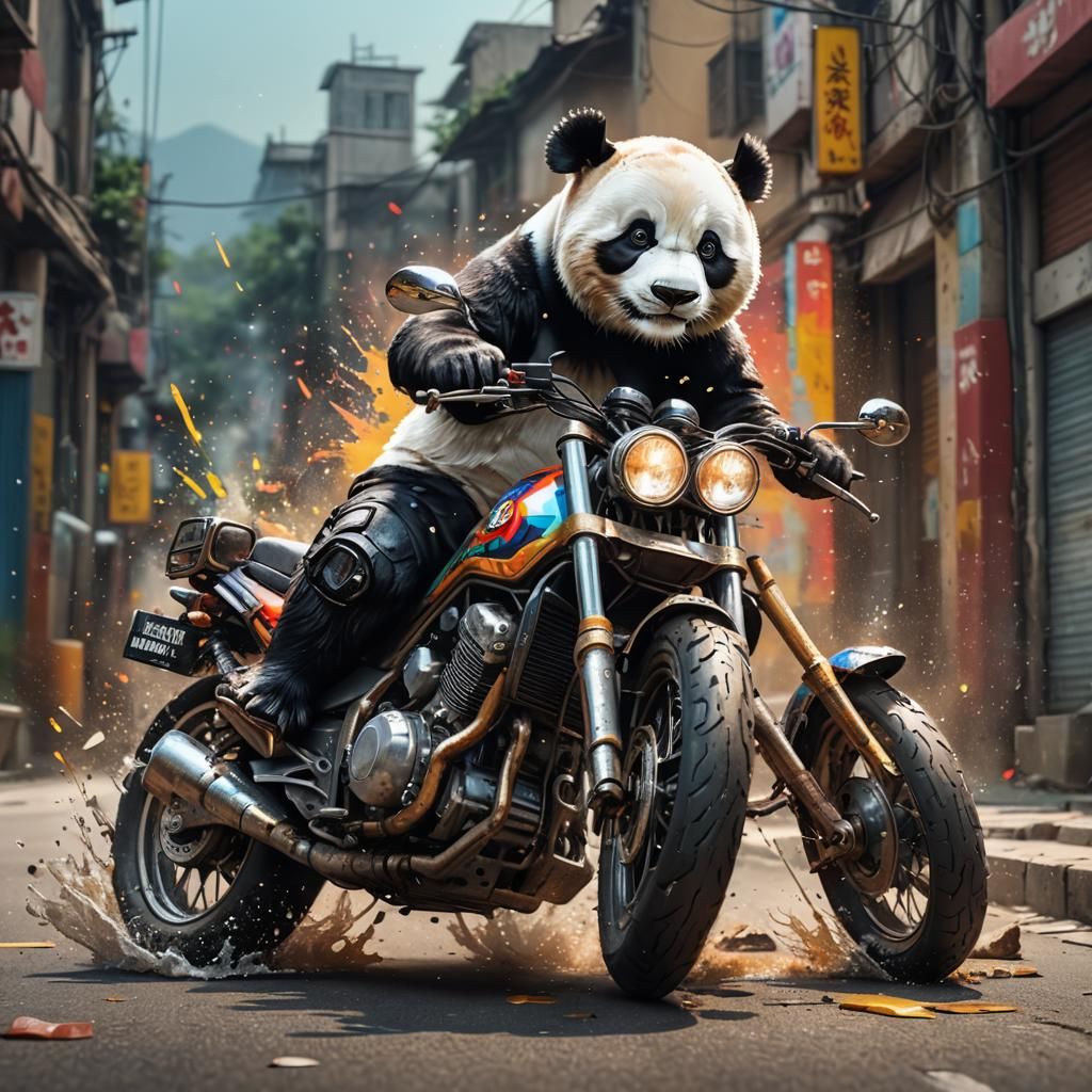a panda. motorcycle