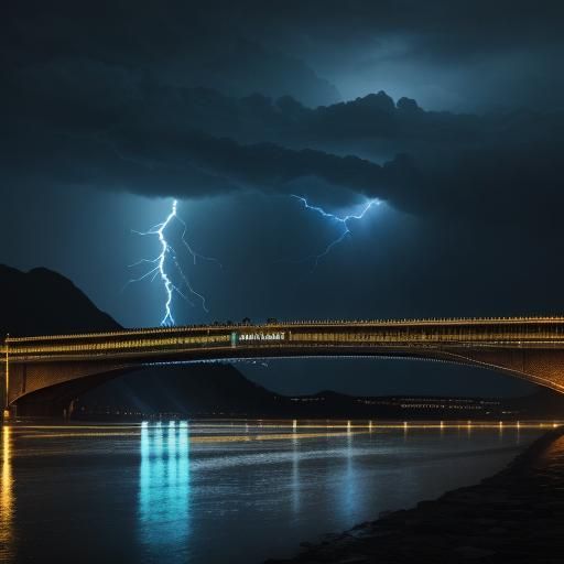 Lightning Strikes Yanghua Bridge on Stormy Night
