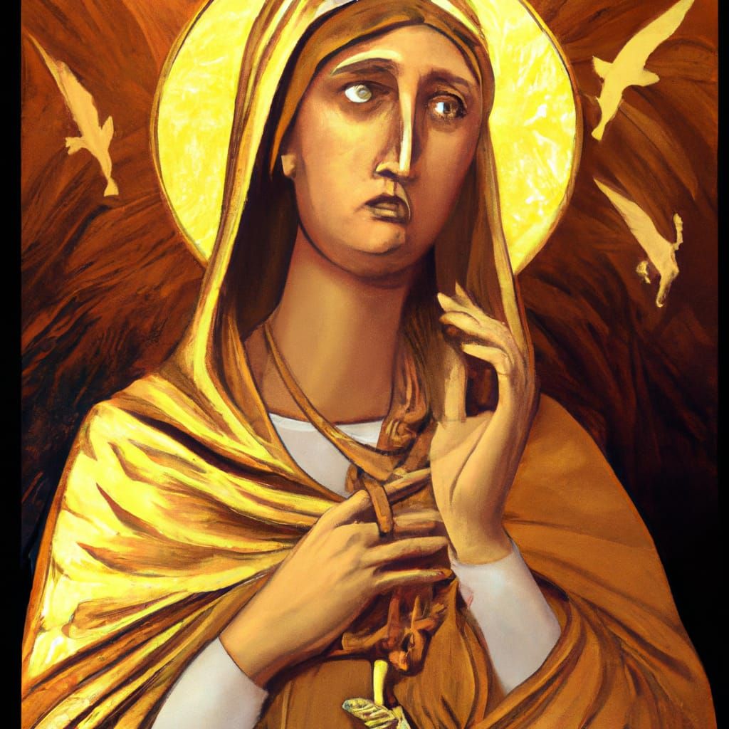 Young Catholic Byzantine female sage. Golden imagery