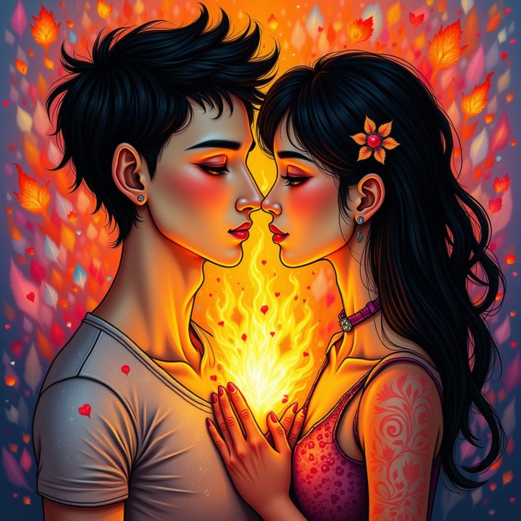 <lora:Colors Of Love:1.0> Heart  a flame with love burns between man and woman