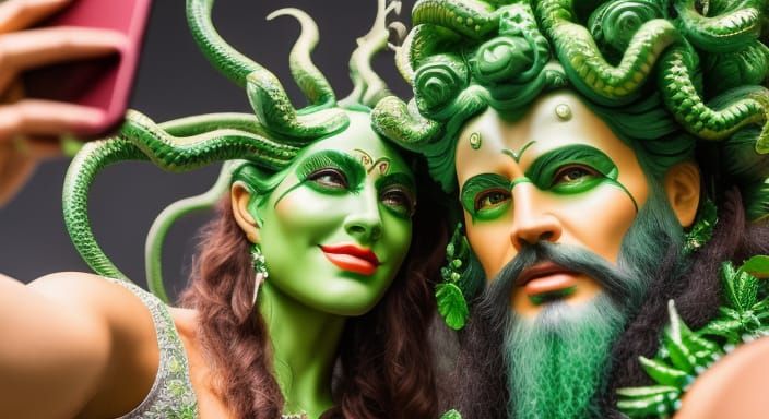 Medusa and the Green Man take a selfie 