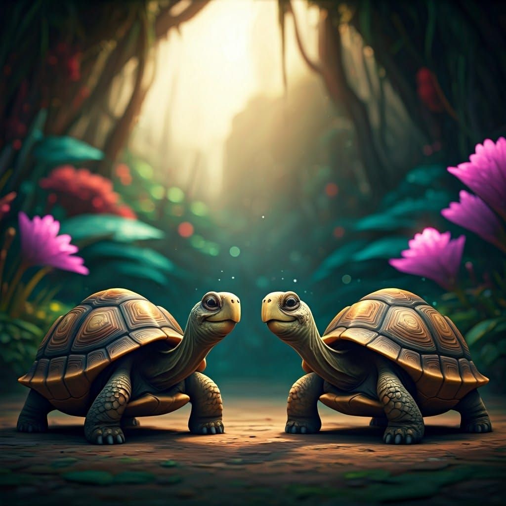 Smiling Turtles in a Fantastical Realm