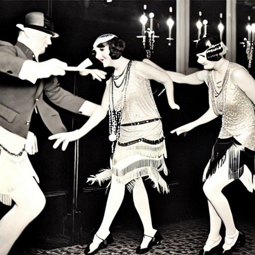 1920s flapper dancing the charleston in a smokey speakeasy AI