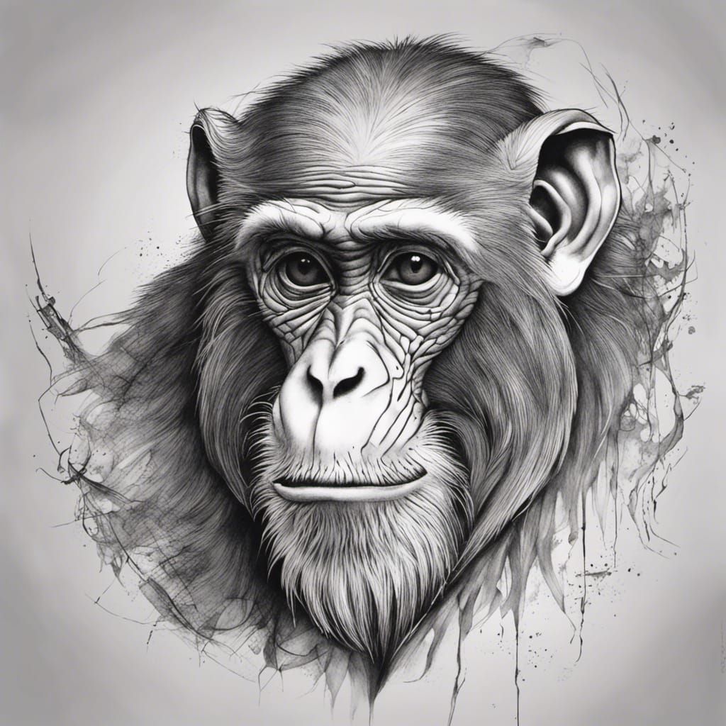 Chimpanzee, black and white  by @BulePanda