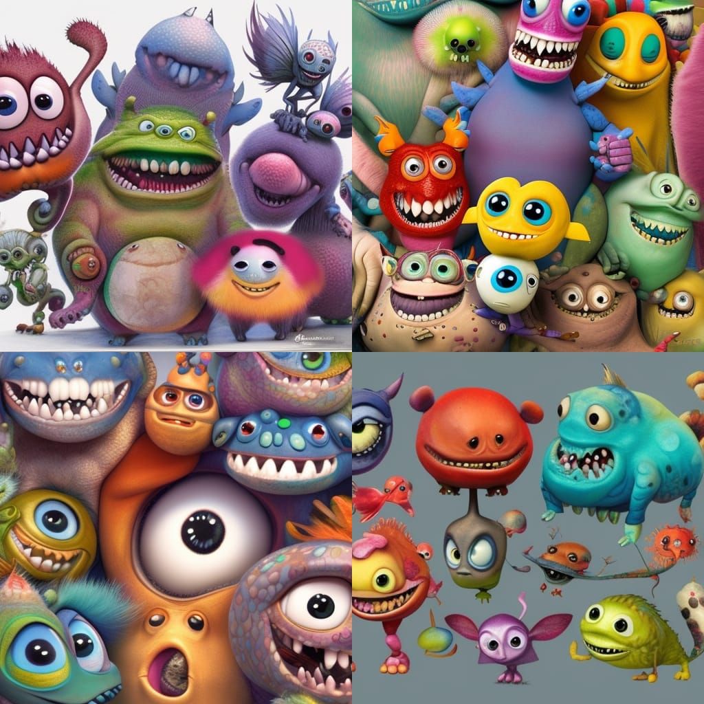 strybk, Assorted stacked realistic multicolored cute funny monsters ...