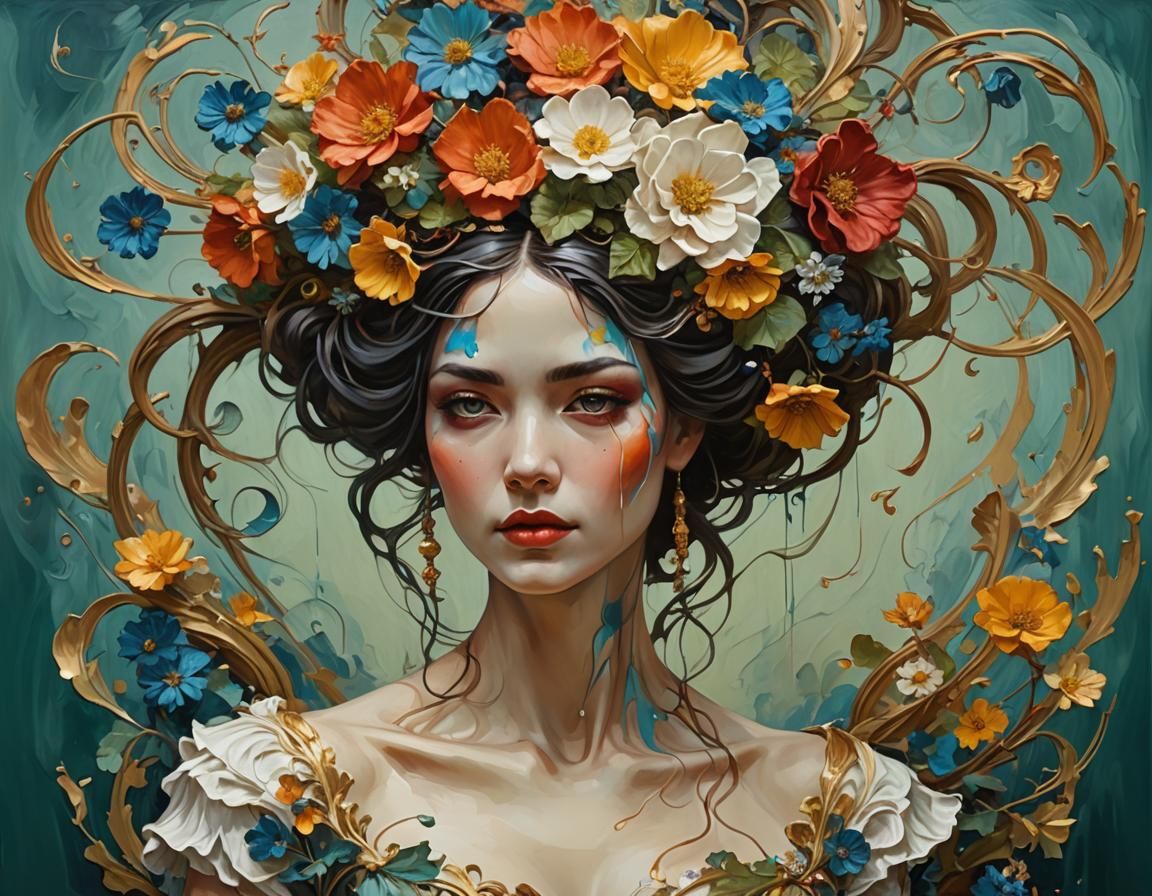 Impasto Painting Art Nouveau inspired impasto portrait a wom...