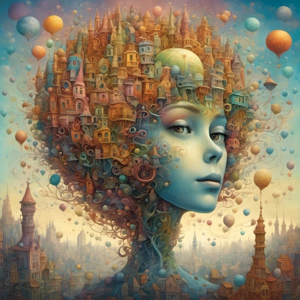 Surrealcore Cityscape with Rainbow Iridescence