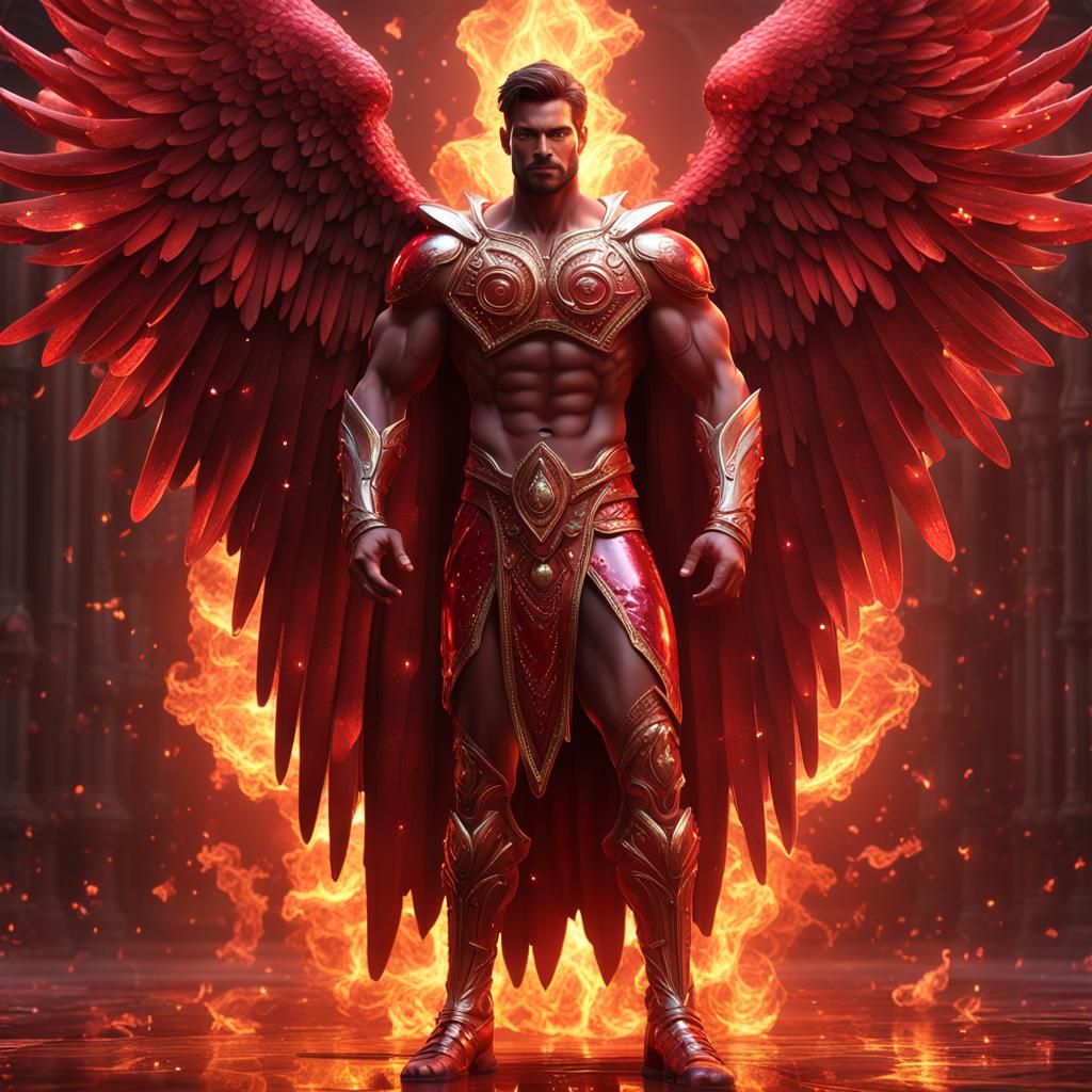 Full body photorealistic handsome hunky masculine Angel Guar...