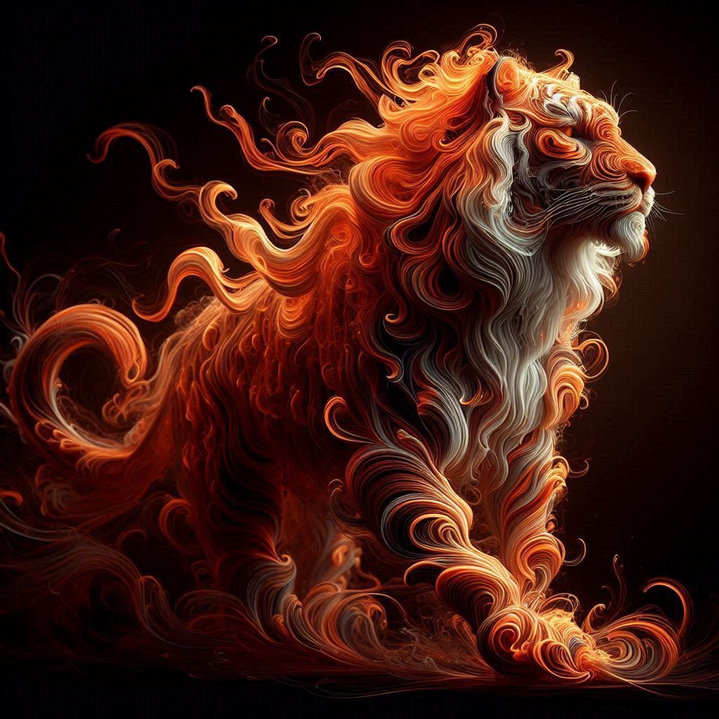 A tiger made of fire and smoke