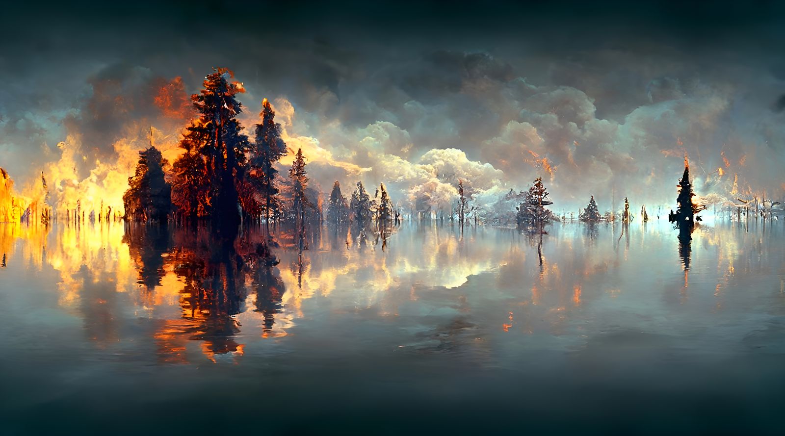 A Forest Fire Reflecting in the Lake