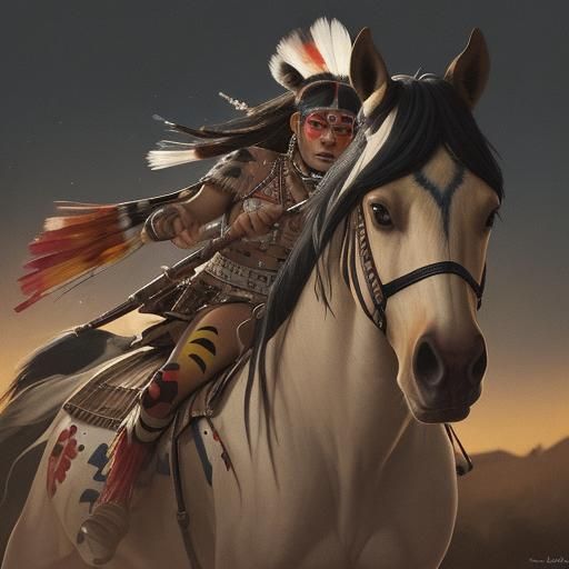 V8 Native American on Spotted Pinto Horse - AI Generated Artwork ...