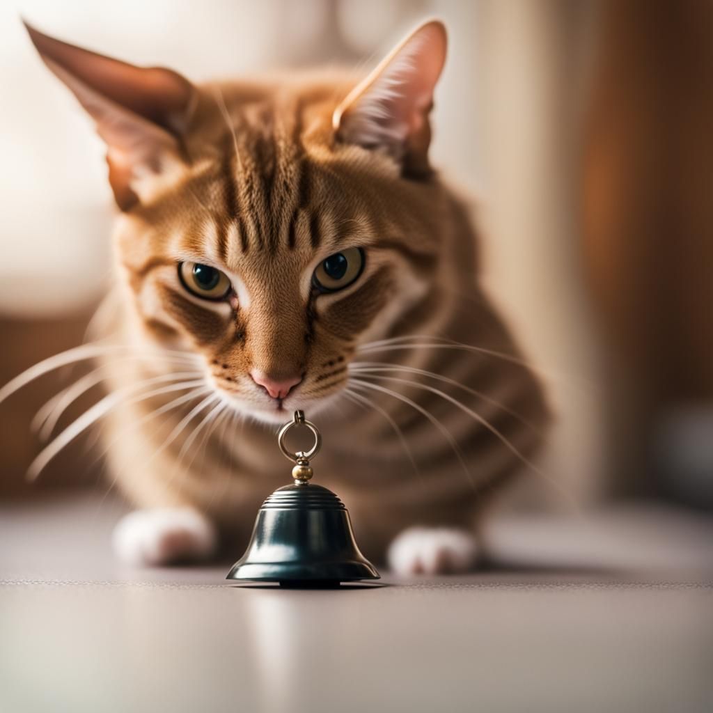 A heroic mouse putting a bell on a cat's collar AI Generated Artwork