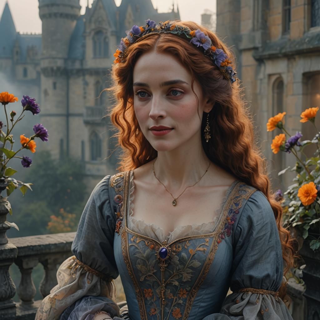 the pre-raphaelite image of a woman smiling gently, on the f...