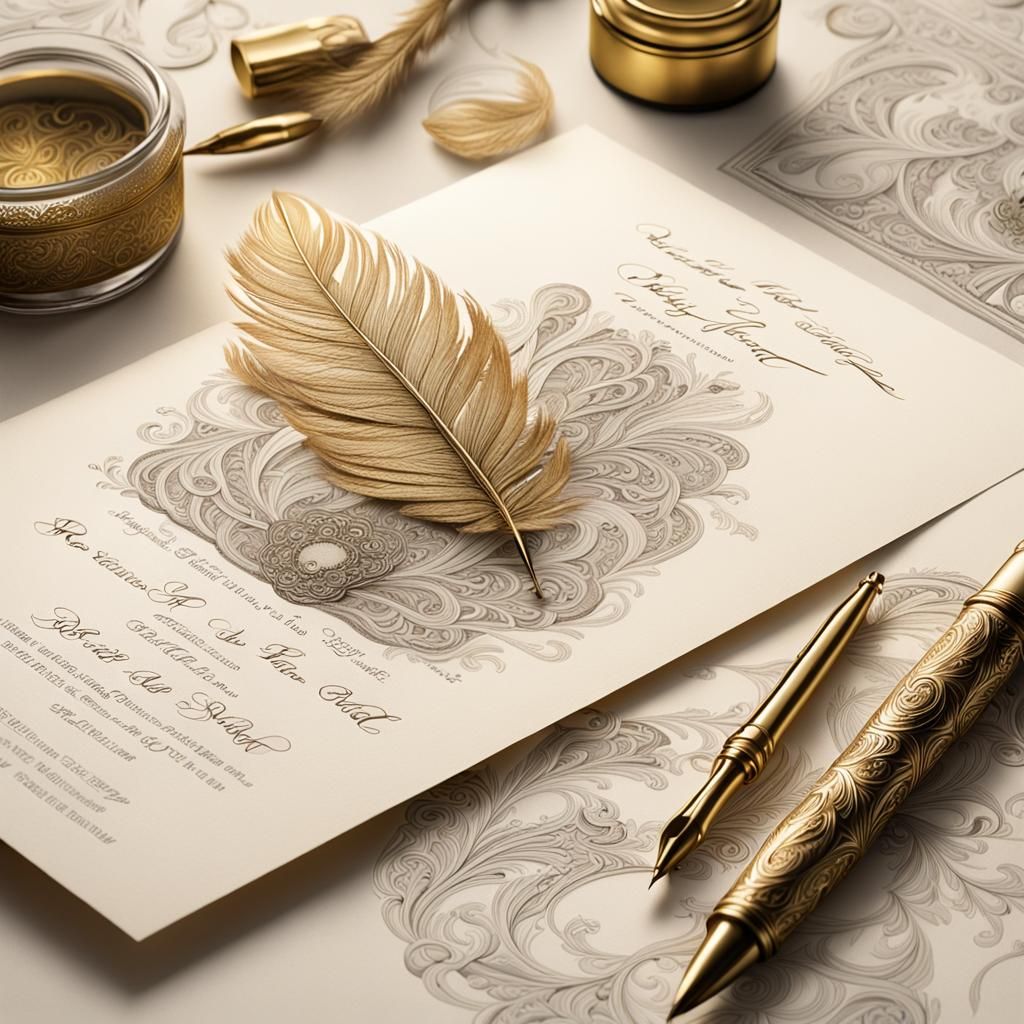 a feathered quill pen and ink well  by @Firefly