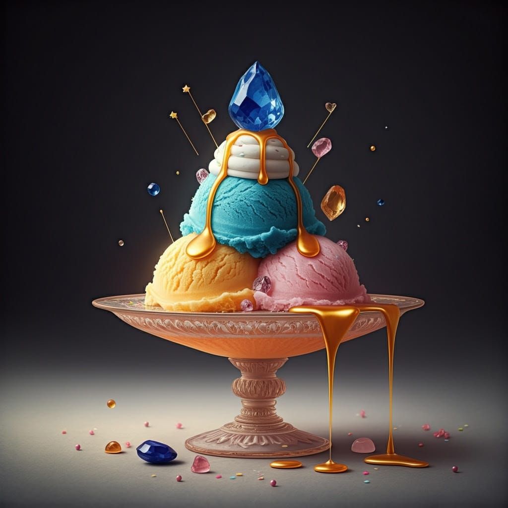 Edible Gemstone Ice Cream Sculpture as Digital Art