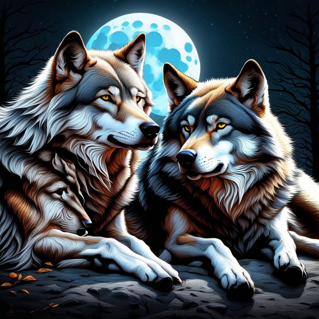 Two wolves in love, - AI Generated Artwork - NightCafe Creator