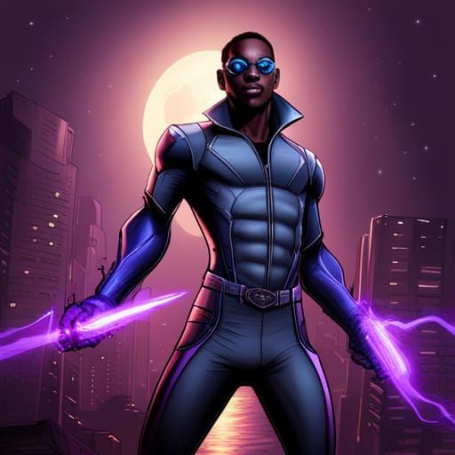 male, african-american, purple domino mask, purple nightwing outfit ...