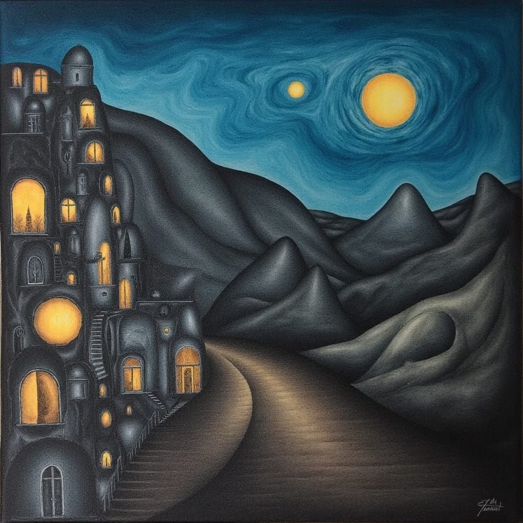 Ring road in the hills at night