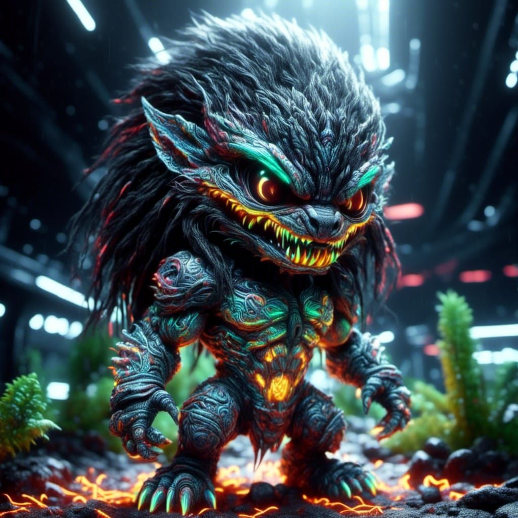 <lora:Darken:1.0> <lora:Psywolf:1.0> a chibi style alien predator, evolved