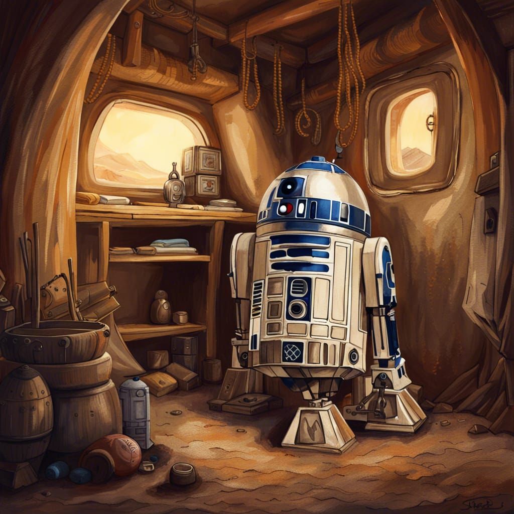 R2D2 in a Cozy Desert Home - AI Generated Artwork - NightCafe Creator