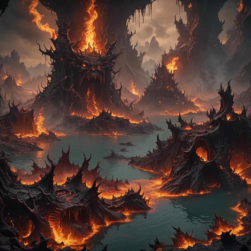 Burning Lake of Death in the depths of Hell