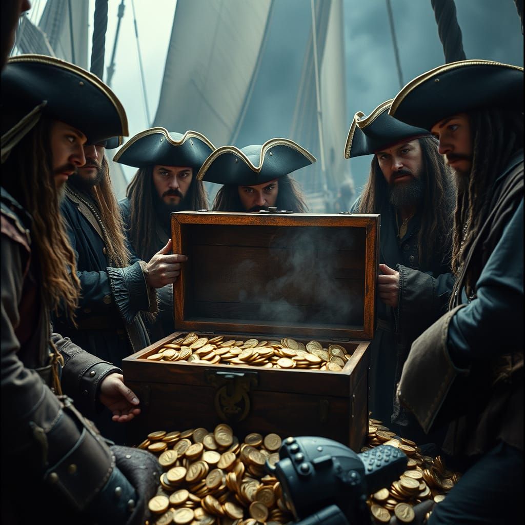 Pirates with an open treasure chest  by @Mikeydred