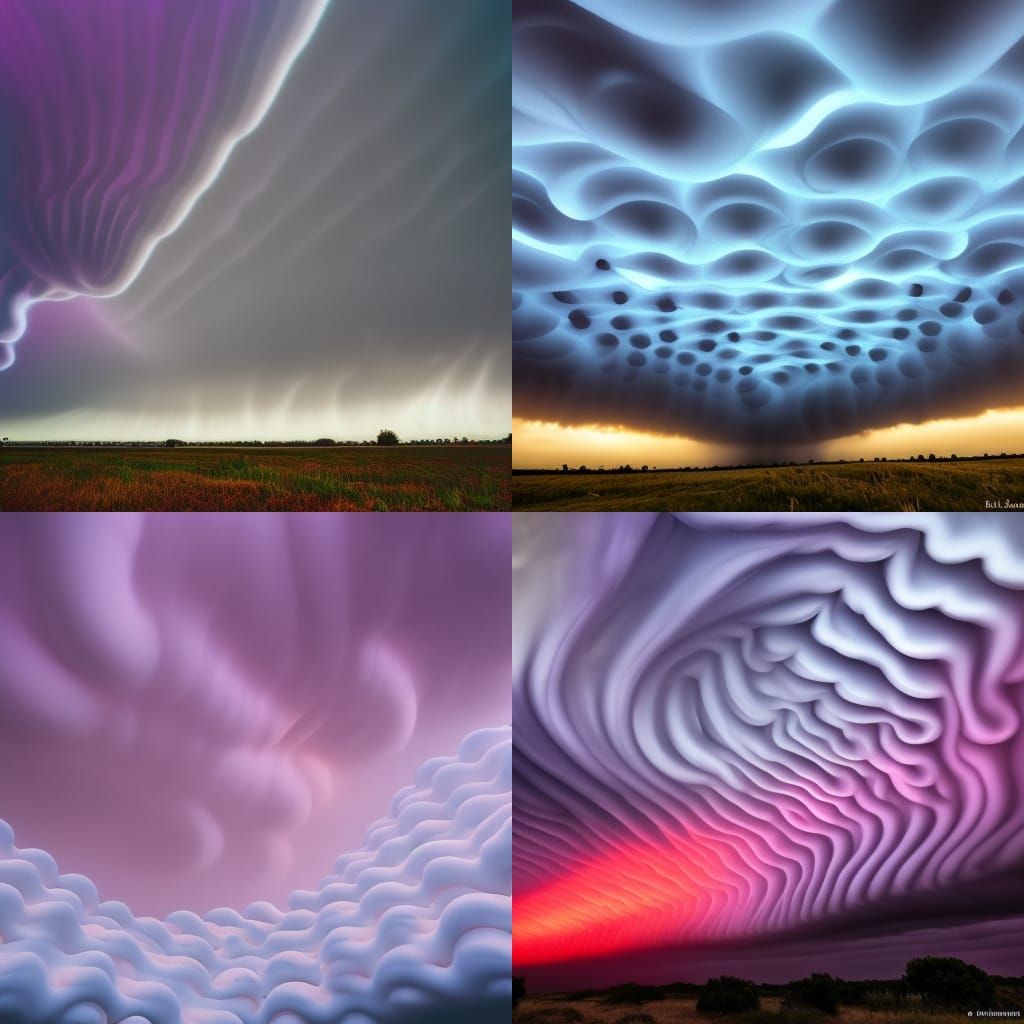 Mammatus Undulatus Asperitas Clouds filling the sky , breathless, hyperrealism