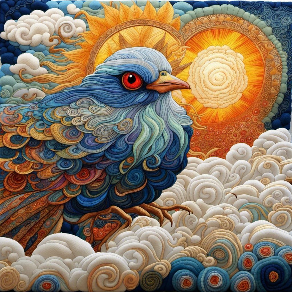 Bird on the clouds with a loving sun  by @AcesPath