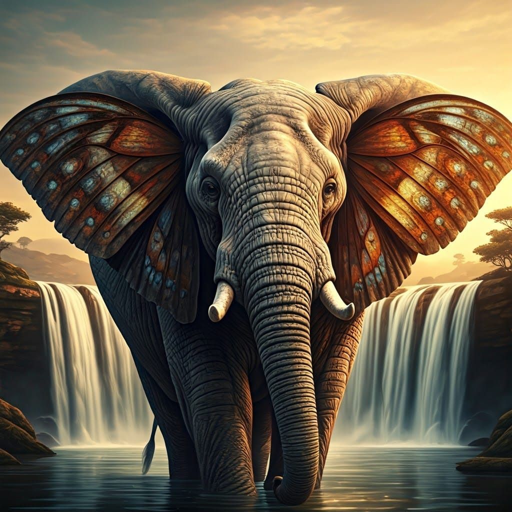 An elephant with butterfly ears  by @Caroline