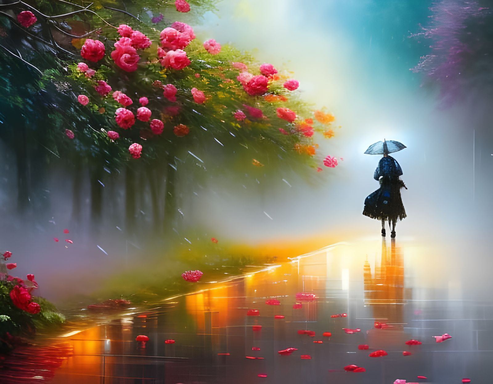 roses in the rain