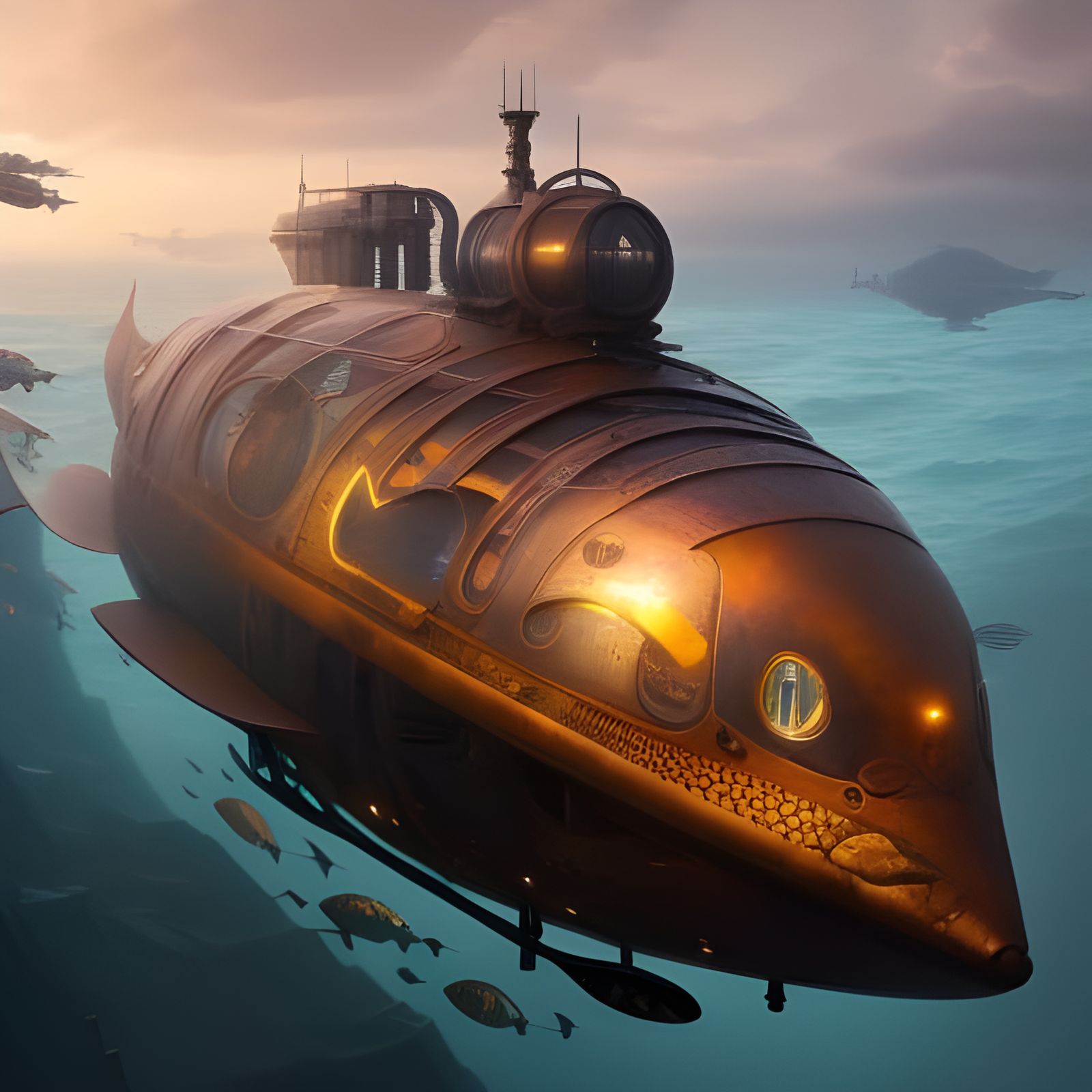 Submerged Steampunk fish like Submarine * - AI Generated Artwork ...