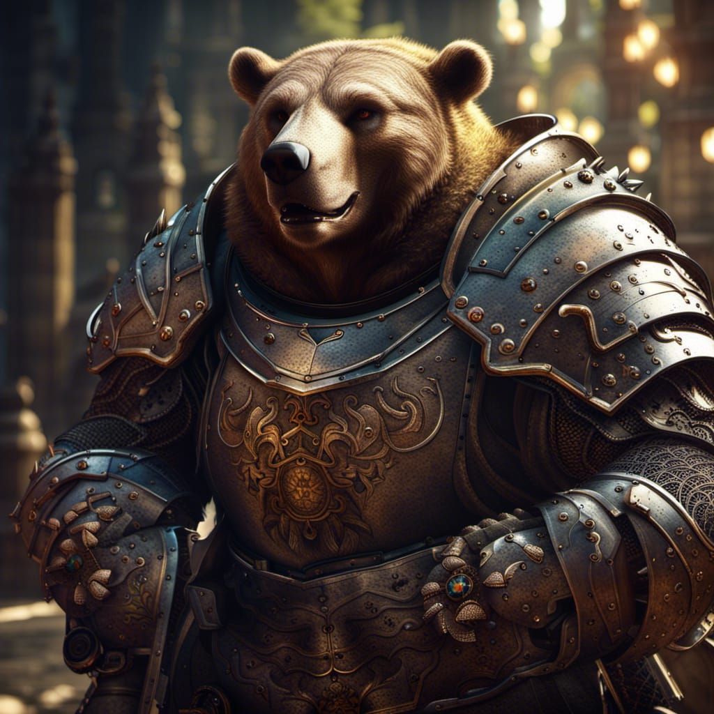 Photograph portrait of an obese armored Bear Knight fantasy, 8k ...