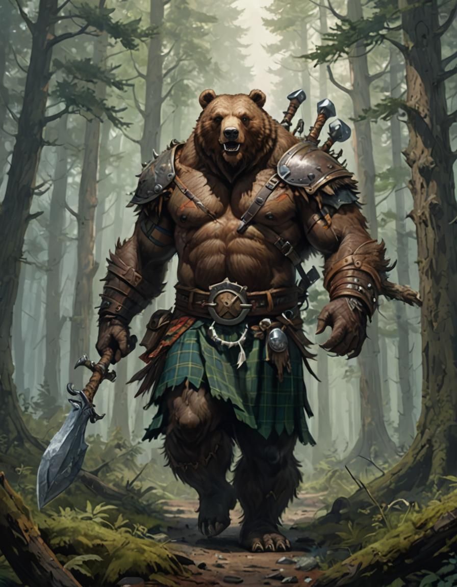 Ualan McUrsythe, Ursid Barbarian  by @DarkJackal