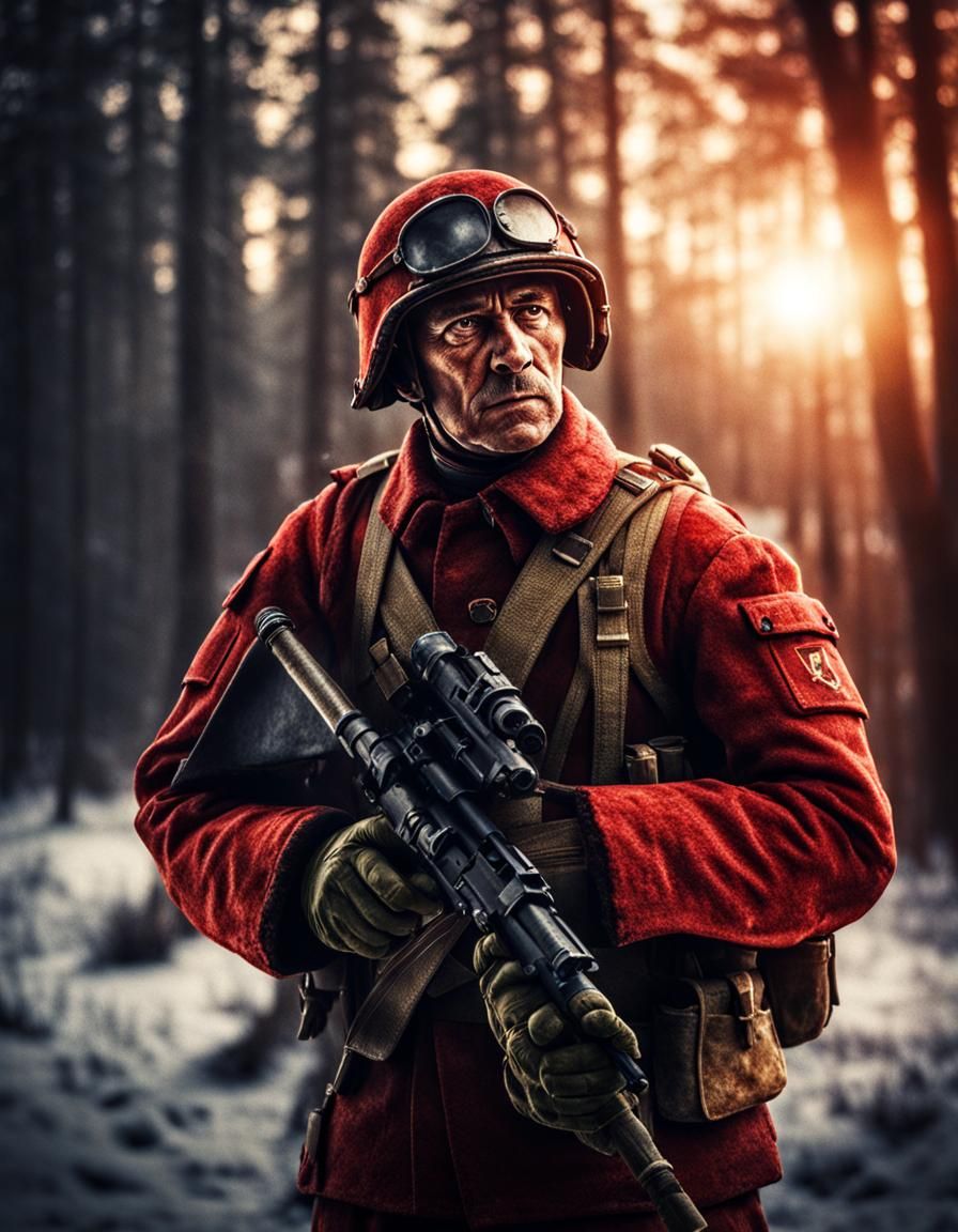 a Russian red soldier grasps the light