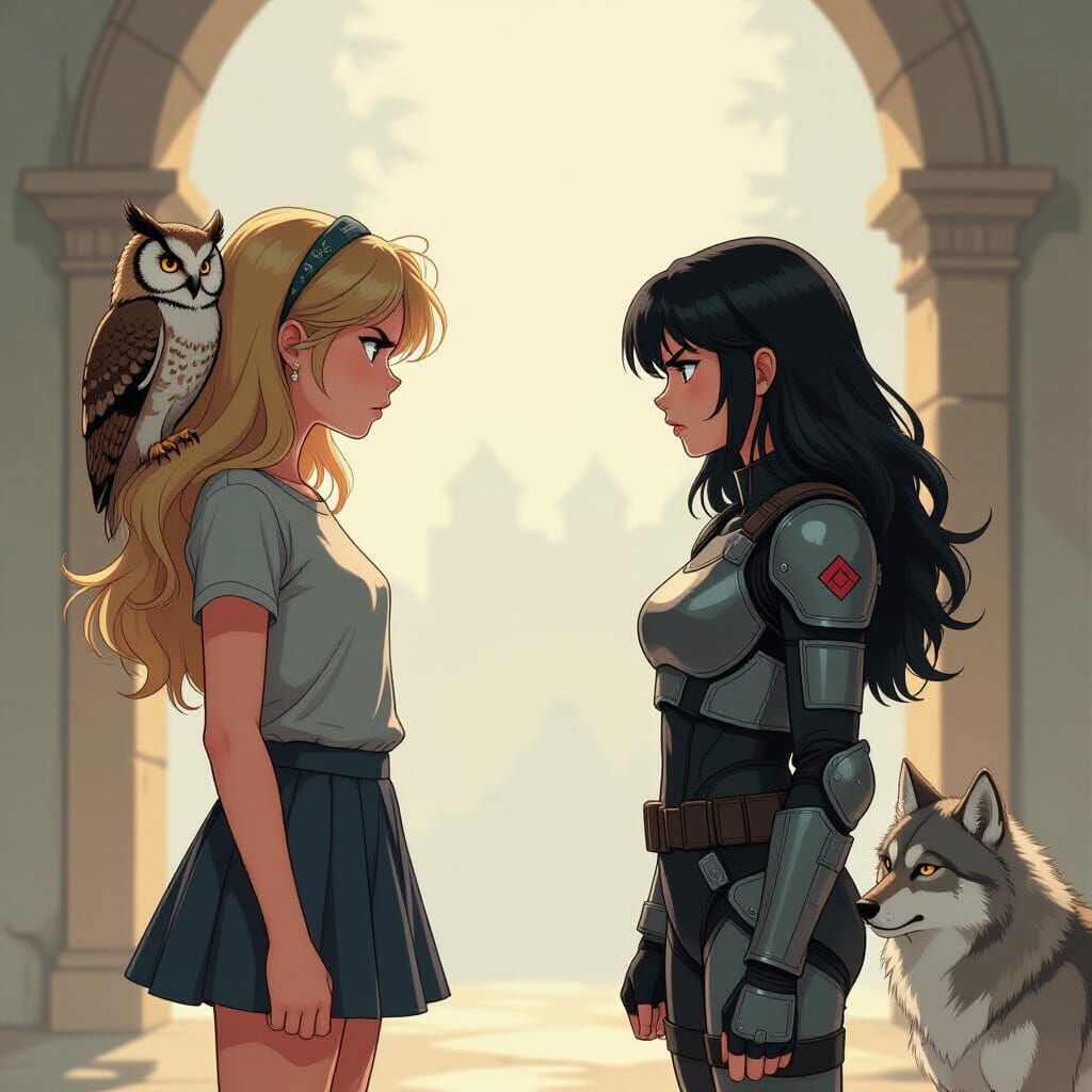 Furious Girls Face Off With Owl and Wolf Companions