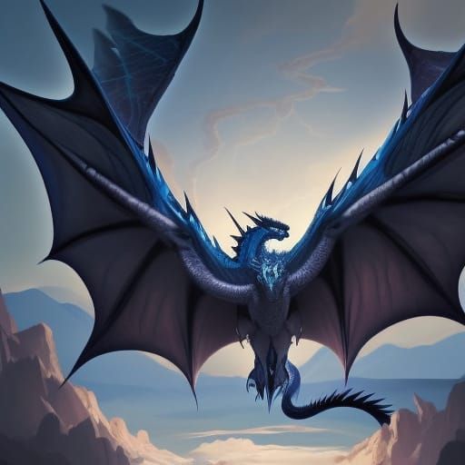 Epic blue dragon with giant wings flying over valley - AI Generated ...