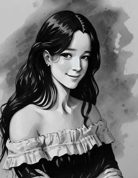 BW portrait, water ink