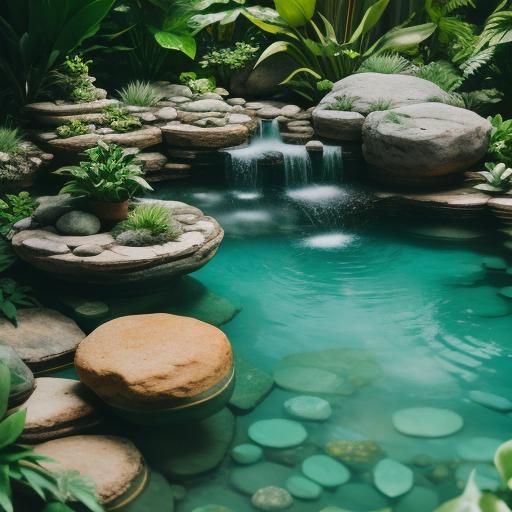 Beautiful ivory pool with plants and rocks