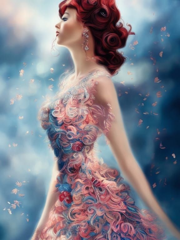 Elegant Woman in Red Dress: Digital Art
