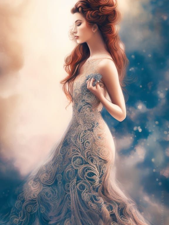 Elegant Woman in Red Dress, Digital Illustration