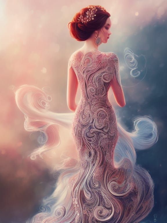 Elegant Woman in Red Dress, Digital Illustration