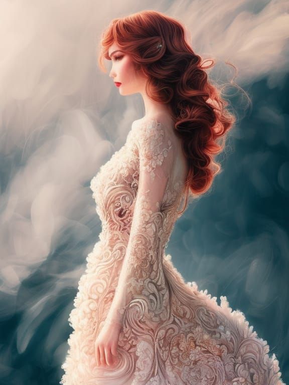 Elegant Woman in Red Dress: Digital Illustration
