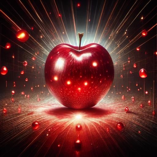 Hyper-Realistic Red Apple Slice in Mid-Air